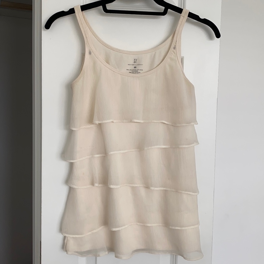 Cream ruffle layered sleeveless top